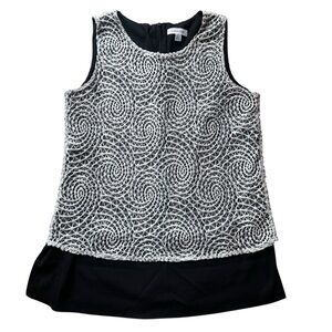 Calvin Klein Medium Black & White Lace Overlay Sleeveless Blouse Top Minimalist